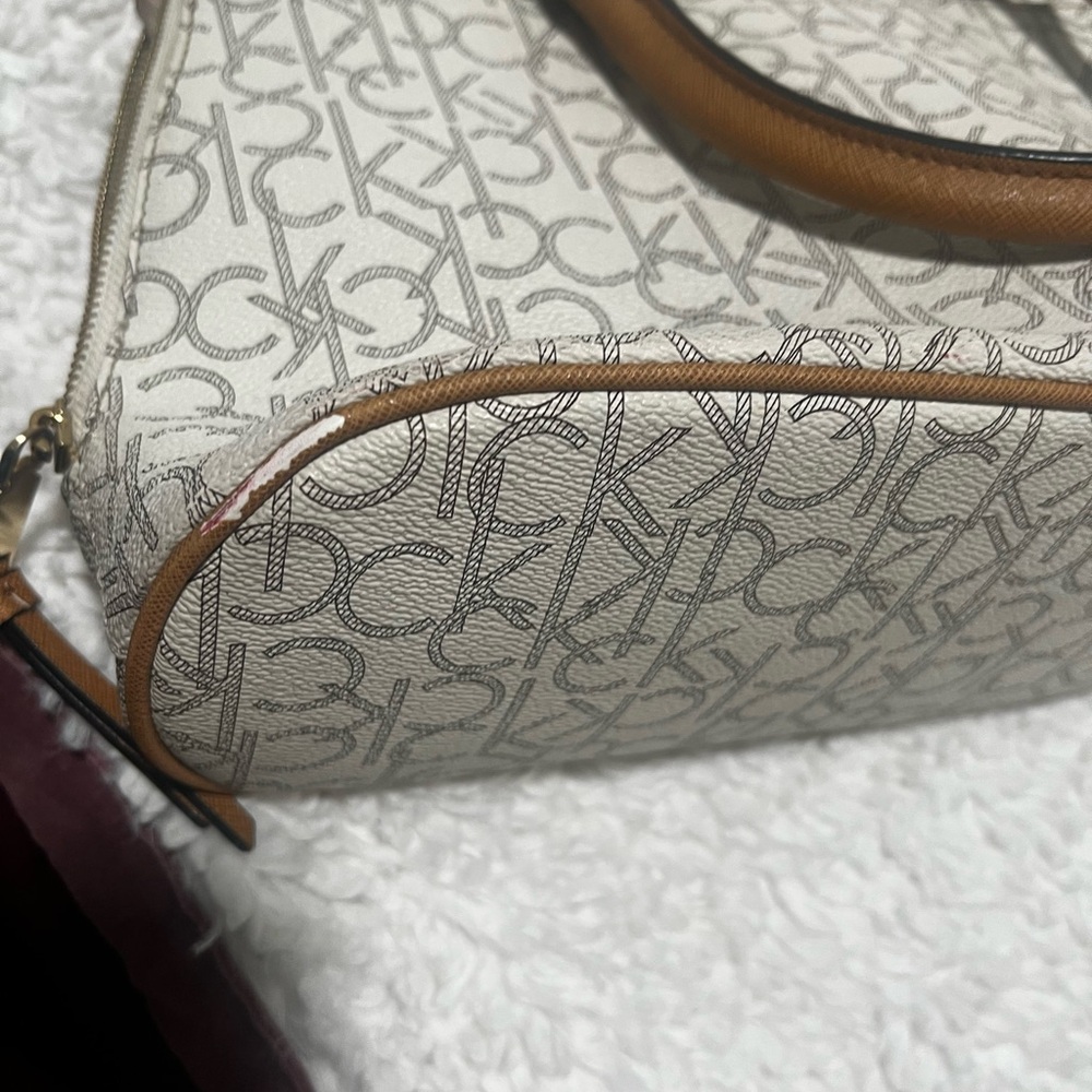 Calvin Klein Monogram Cream and Tan Satchel - Picture 3 of 8